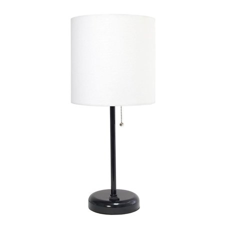 DIAMOND SPARKLE Black Stick Table Lamp with Charging Outlet & Fabric Shade, White DI2519761